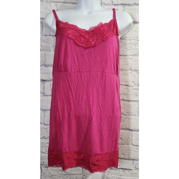 Pink Fuchsia Lace Detail Adjustable Spaghetti Strap Tank Top 22 24 Lightweight - Picture 1 of 5